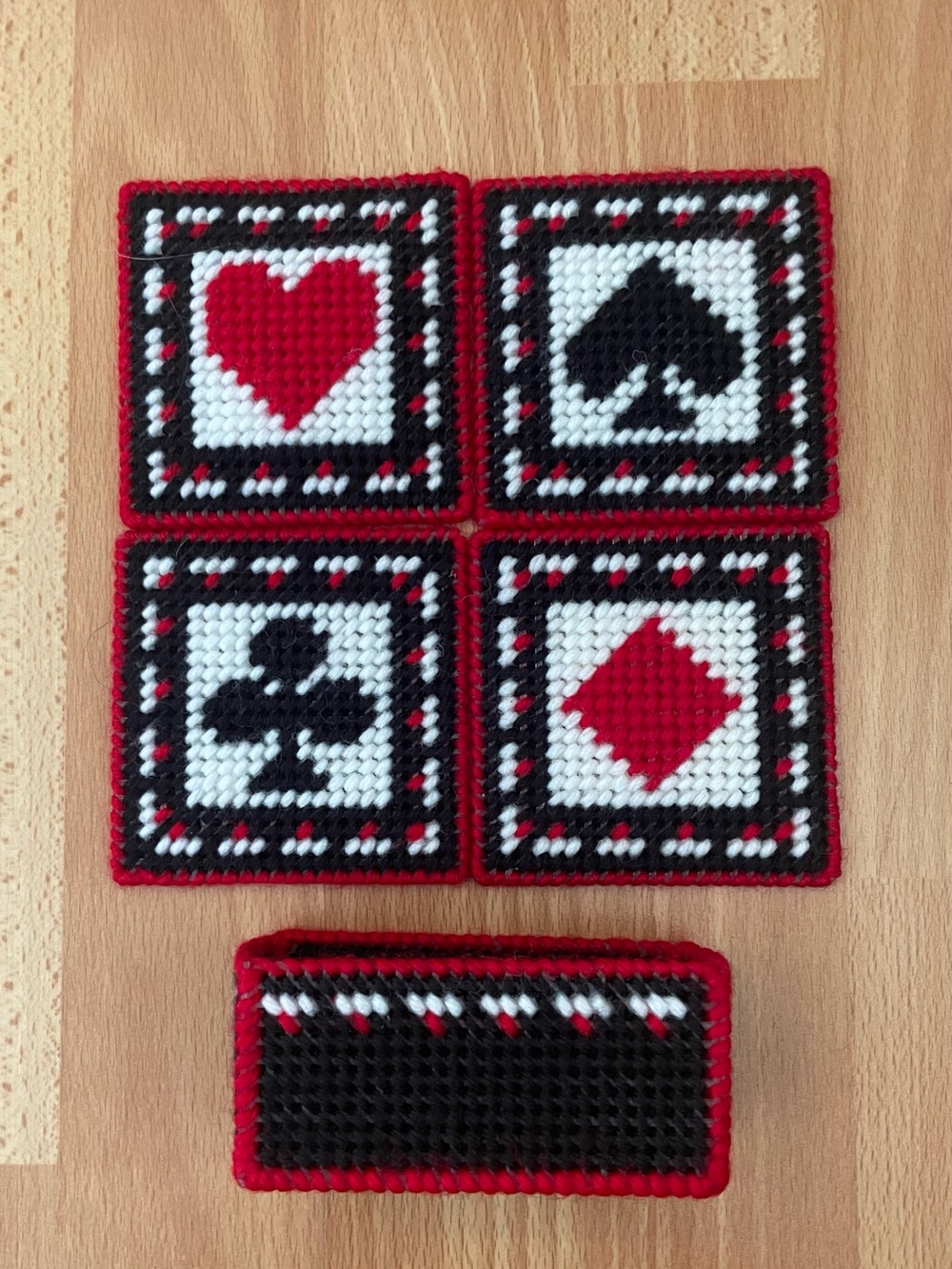 Handcrafted Card Suit Coasters and Tray Set